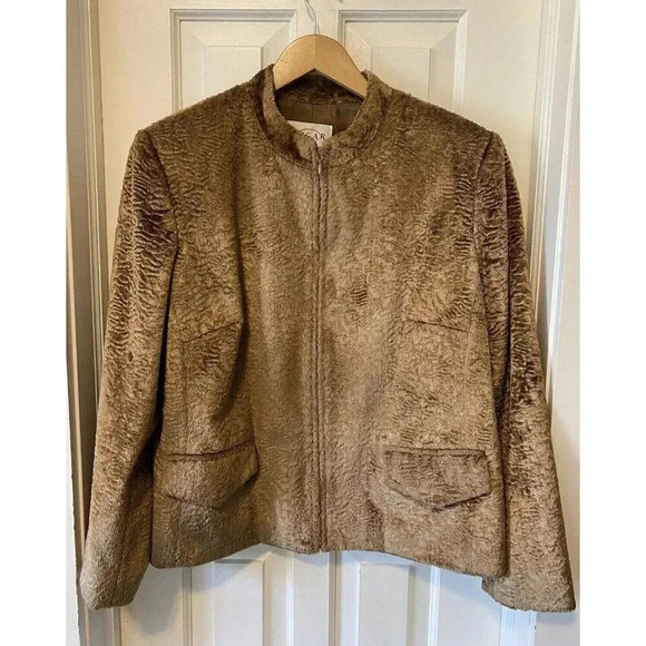 Oscar By Oscar De La Renta Womens Crushed Velvet Jacket Blazer Gold  Camel Sz 16 - Picture 1 of 17